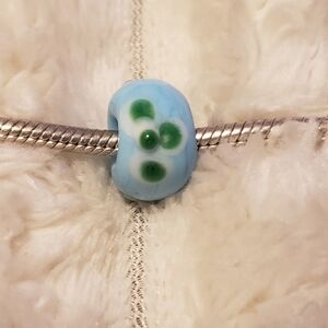 2/ $13 Blue Green Floral Glass Bead Charm OOAK